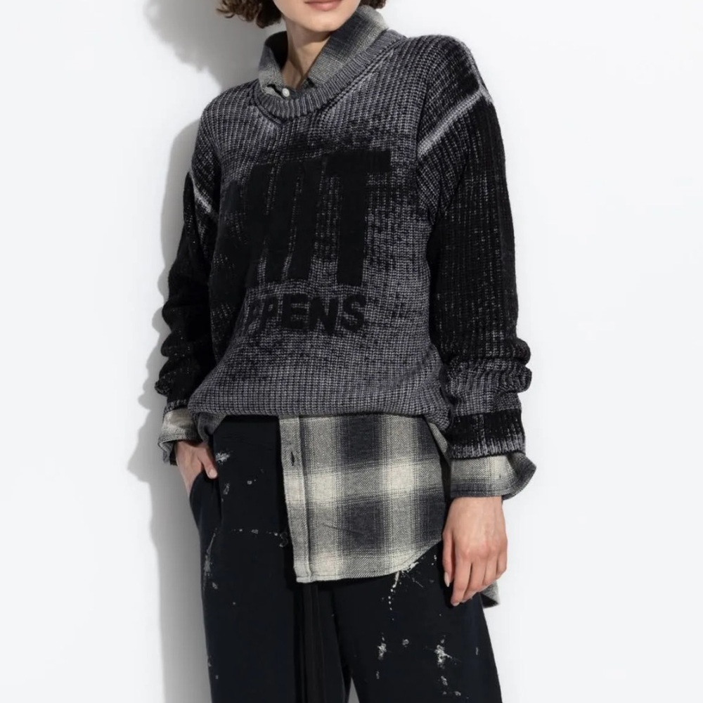 New R13 Reverse Printed Oversize Merino Wool Sweater Shit Happens Size Small XS - Picture 5 of 11